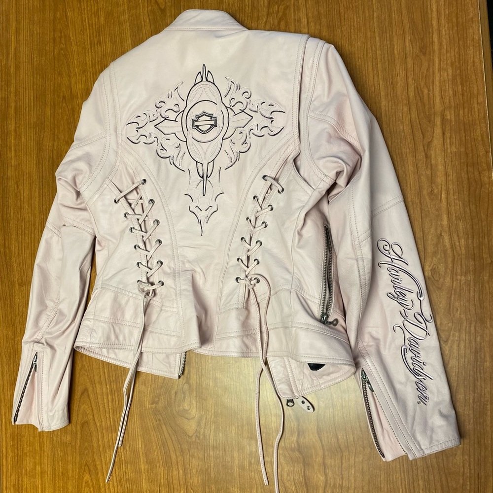 Pink Harley Davidson Leather Jacket, Size Small